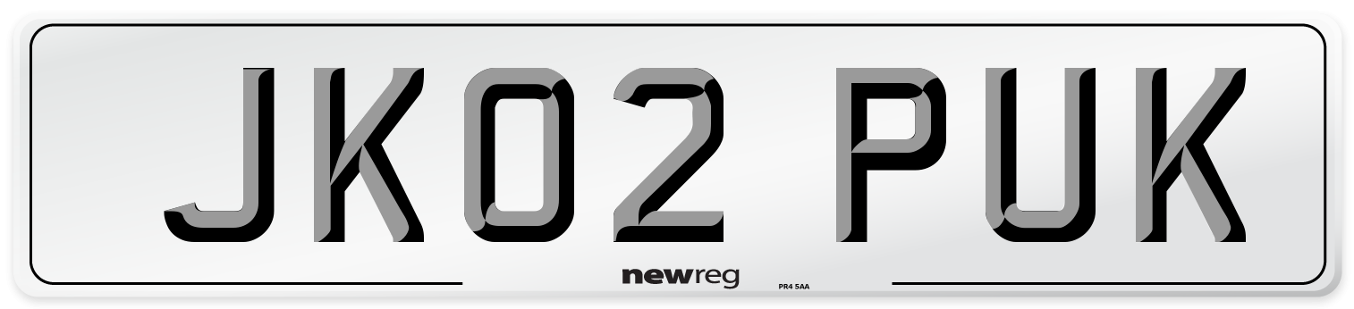 JK02 PUK Number Plate from New Reg